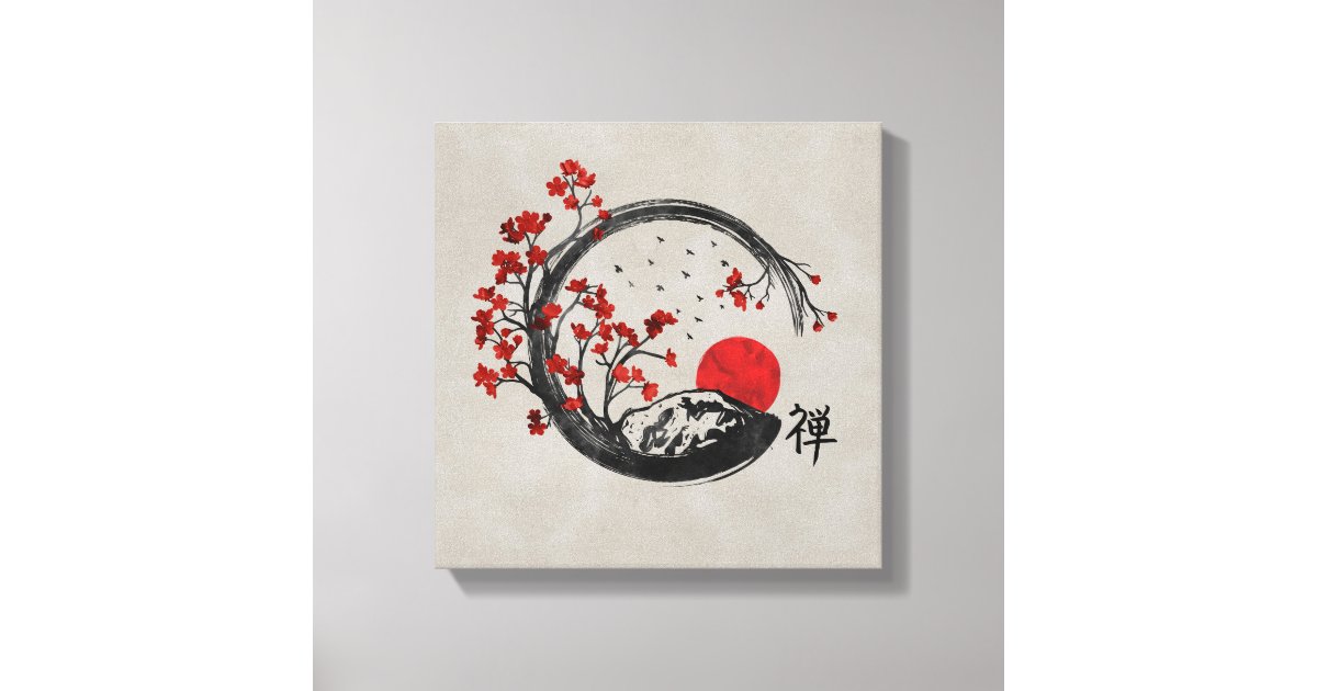 Zen Enso Circle and Sakura Branches Canvas Print | Zazzle