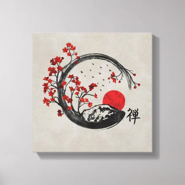 Zen Enso Circle and Sakura Branches Canvas Print | Zazzle