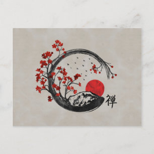 Zen Enso Circle and Sakura Branches Holiday Postcard