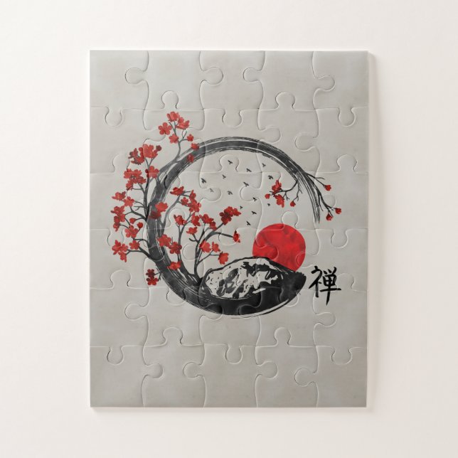 Zen Enso Circle and Sakura Branches Jigsaw Puzzle (Vertical)