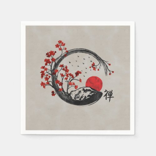 Zen Enso Circle and Sakura Branches Napkins