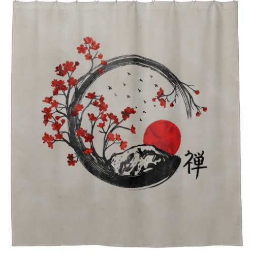 Zen Enso Circle and Sakura Branches Shower Curtain