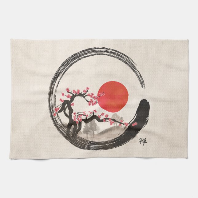 Zen Enso Circle and Sakura Tree Kitchen Towel (Horizontal)