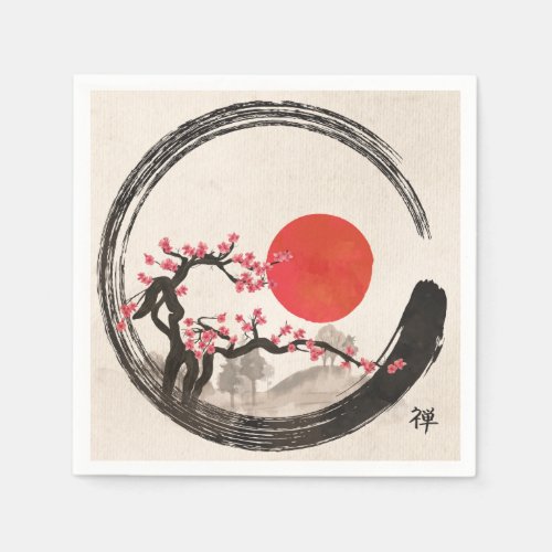 Zen Enso Circle and Sakura Tree Napkins