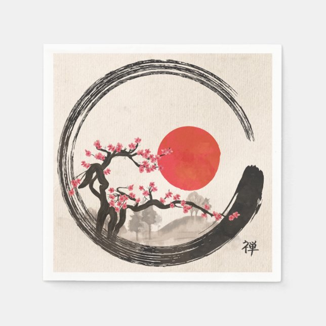 Zen Enso Circle and Sakura Tree Napkins (Front)
