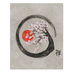 Zen Enso Circle and Sakura Tree on Canvas