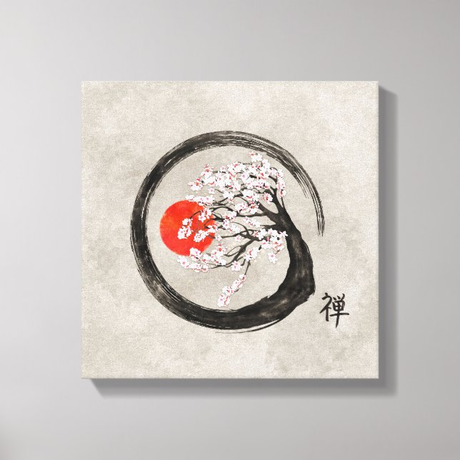 Zen Enso Circle and Sakura Tree on Canvas (Front)