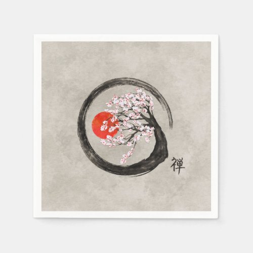 Zen Enso Circle and Sakura Tree on Canvas Napkins