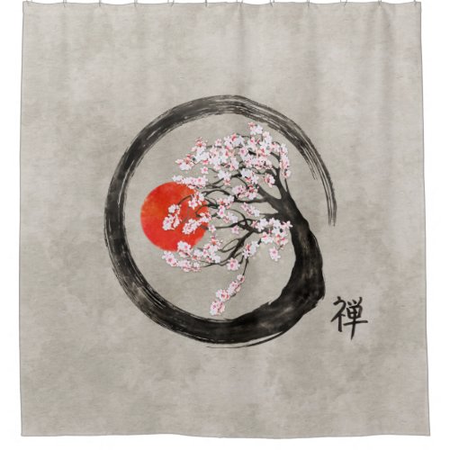Zen Enso Circle and Sakura Tree on Canvas Shower Curtain