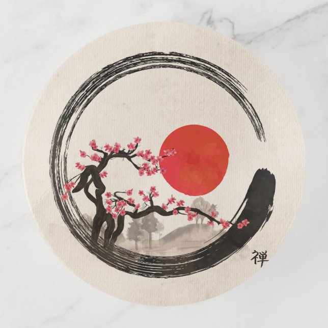 Zen Enso Circle and Sakura Tree Trinket Tray (Front)