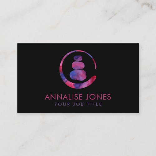 Zen Enso Circle and Zen stones _ Purple watercolor Business Card