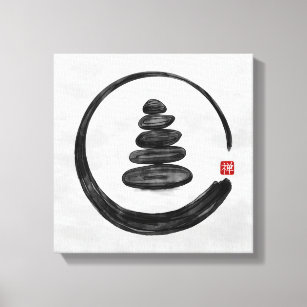 Zen Enso Circle and Zen stones - Watercolor Canvas Print