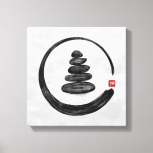 Zen Enso Circle and Zen stones - Watercolor Canvas Print