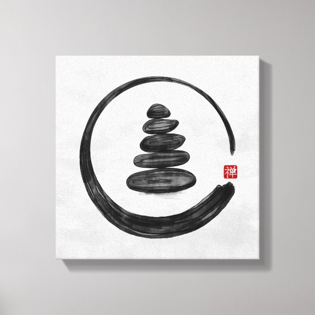 Zen Enso Circle and Zen stones - Watercolor Canvas Print (Front)
