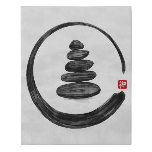 Zen Enso Circle and Zen stones - Watercolor Faux Canvas Print
