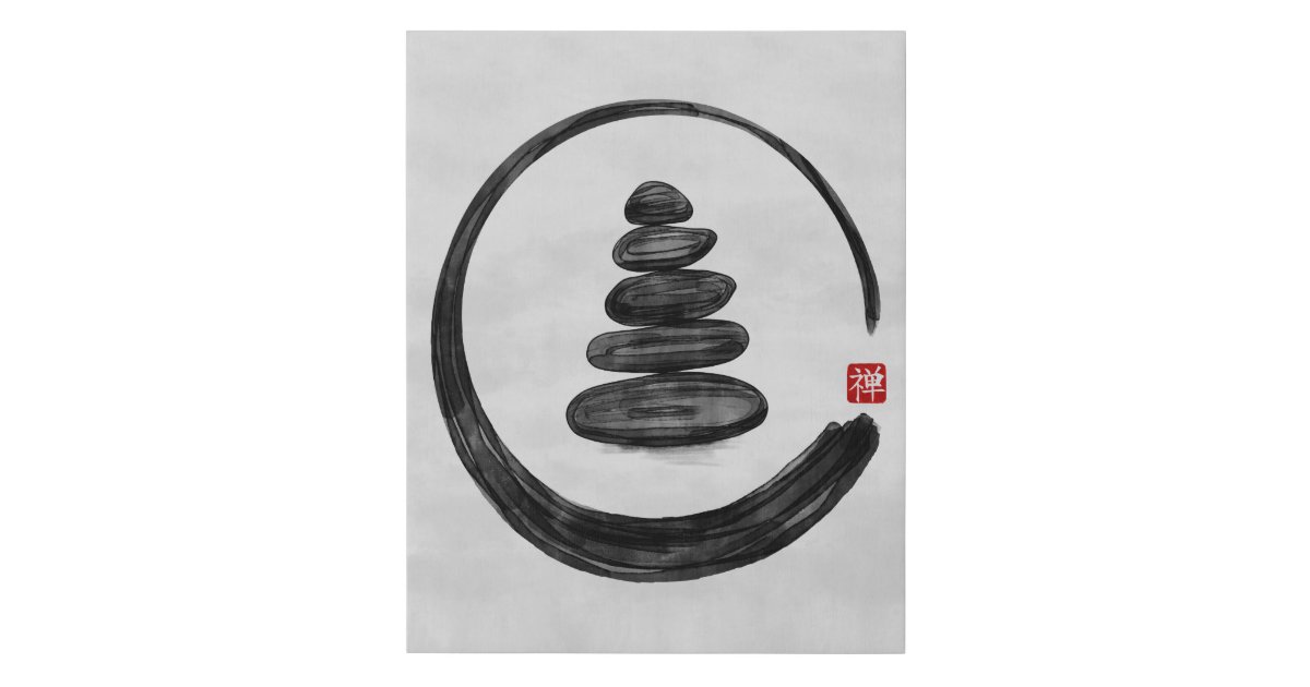 Zen Enso Circle and Zen stones - Watercolor Faux Canvas Print | Zazzle