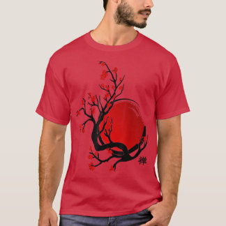 Zen Enso Circle, Sun and Red Sakura Blossom  T-Shirt