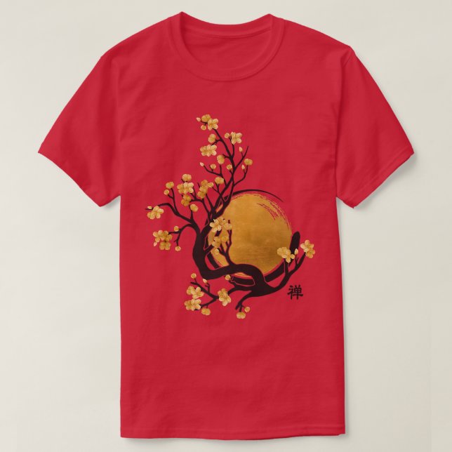 Zen Enso Circle, Sun and Sakura Blossom  T-Shirt (Design Front)