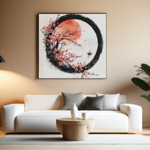 Zen Enso Sakura Sun Minimalist Japanese Wall Art Acrylic Photo Tile