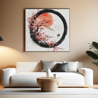 Zen Enso Sakura Sun Minimalist Japanese Wall Art Acrylic Photo Tile