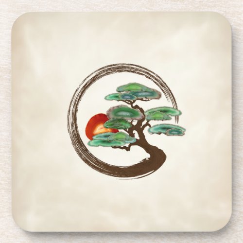 Zen Enzo Geode Bonsai Tree on canvas Beverage Coaster
