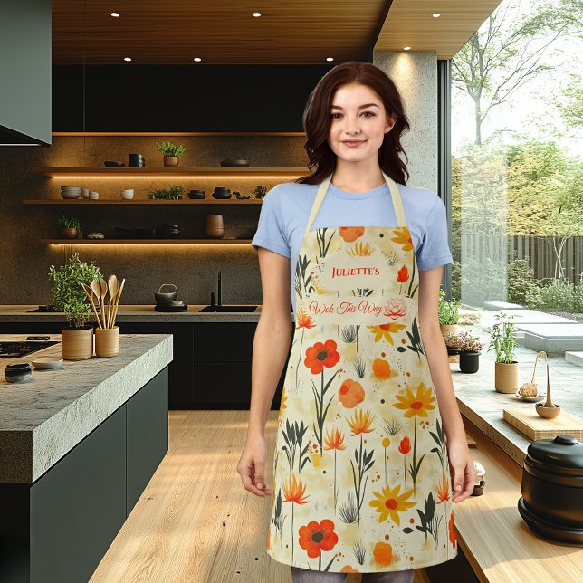 Zen Floral Abstract in Red and Orange Apron (Creator Uploaded)