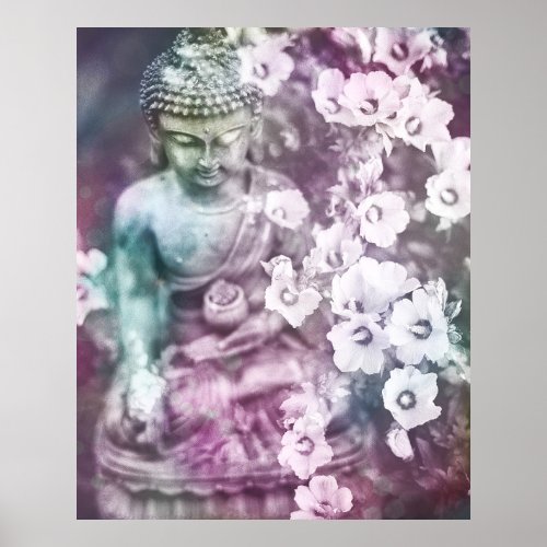 *~* Zen Floral Meditation Buddha Meditate Flowers Poster
