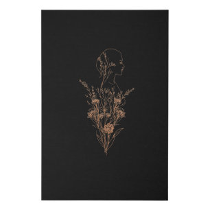 Zen Floral Silhouette Matte Black Faux Canvas Print