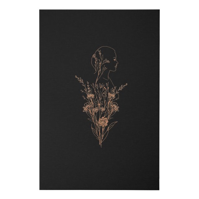 Zen Floral Silhouette Matte Black Faux Canvas Print (Front)