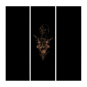 Zen Floral Silhouette Matte Black Triptych