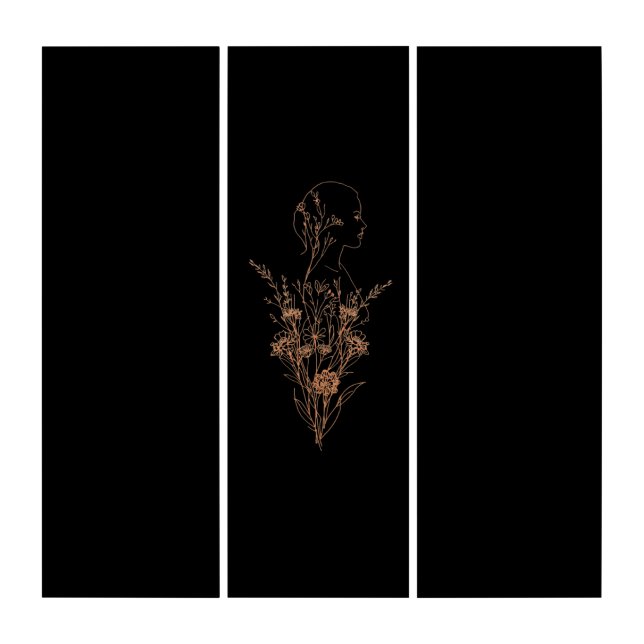 Zen Floral Silhouette Matte Black Triptych (Front)