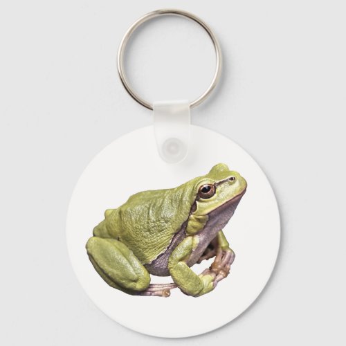 Zen Frog Cute Treefrog Meditation Pose White Keychain