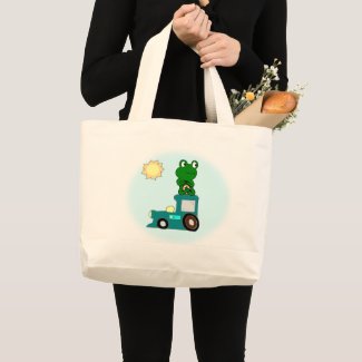 Zen Frog on a Train  Large Tote Bag