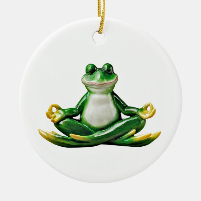 Zen Frog, Zen Frog Christmas Ornament, Zen Frog  Ceramic Ornament (Front)