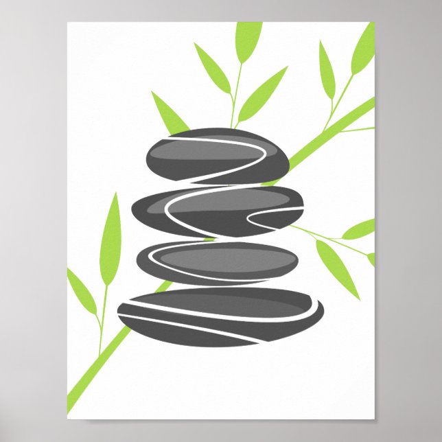 Zen garden pebble stone stacking and bamboo poster (Front)