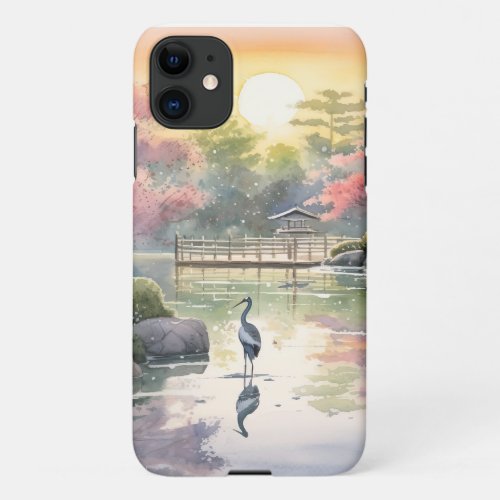 Zen Garden Radiance _ Dawn Amidst Sakura Watercolo iPhone 11 Case