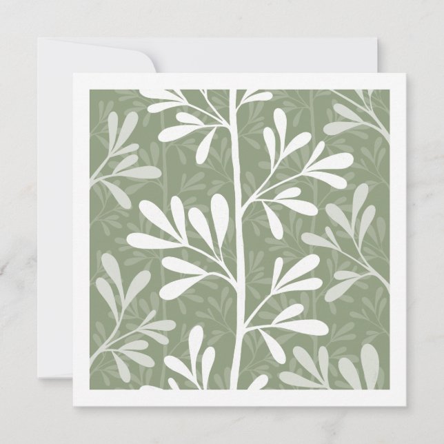 Zen Garden Stems Forest Mist Modern Botanical Art Note Card (Front)