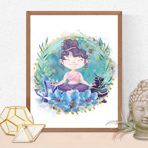 Zen Girl Yoga Spa Rocks Crystals Flowers Spiritual Poster