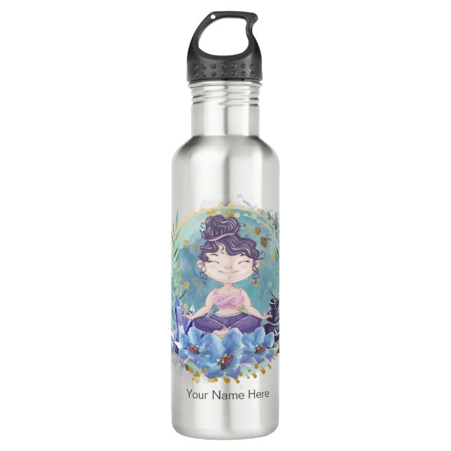 Zen Girl Yoga Spa Rocks Crystals Flowers Spiritual Stainless Steel Water Bottle (Front)