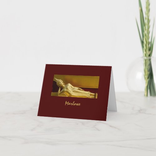 Zen Gold and Dark Red Reclining Buddha Note Card