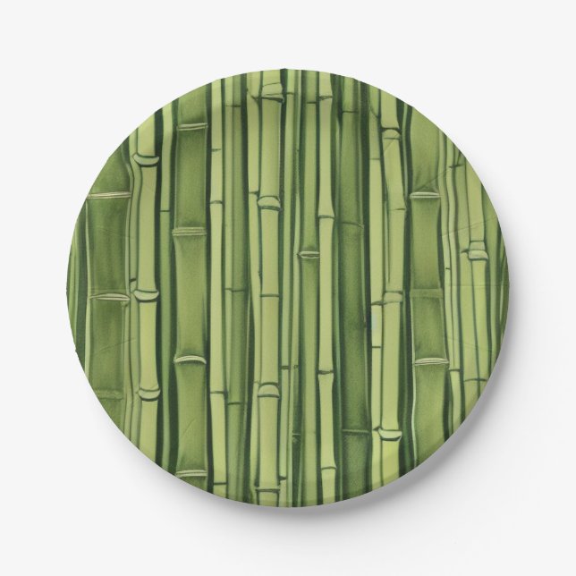 zen green bamboo pattern background nature asia ja paper plates (Front)