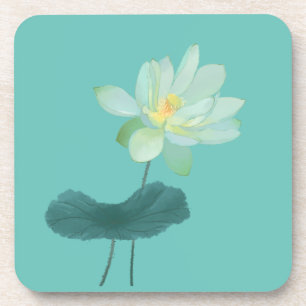 Zen Green Lotus Flower Asian Inspired Beverage Coaster