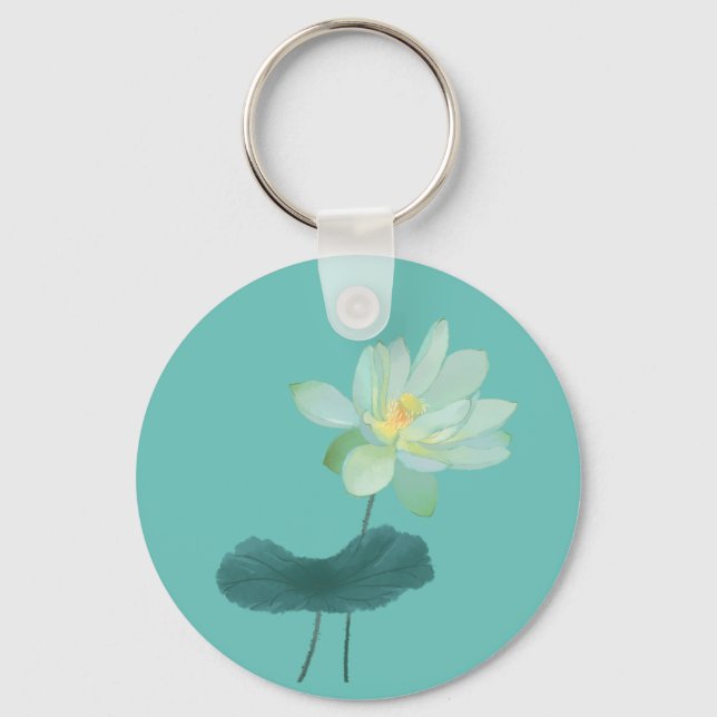 Zen Green Lotus Flower Asian Inspired  Magnet Keychain (Front)