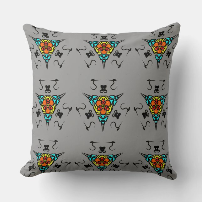 Zen Grey Geometry" Throw Pillow (Front)