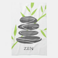 Zen kitchen towel with pebble stones stacking art