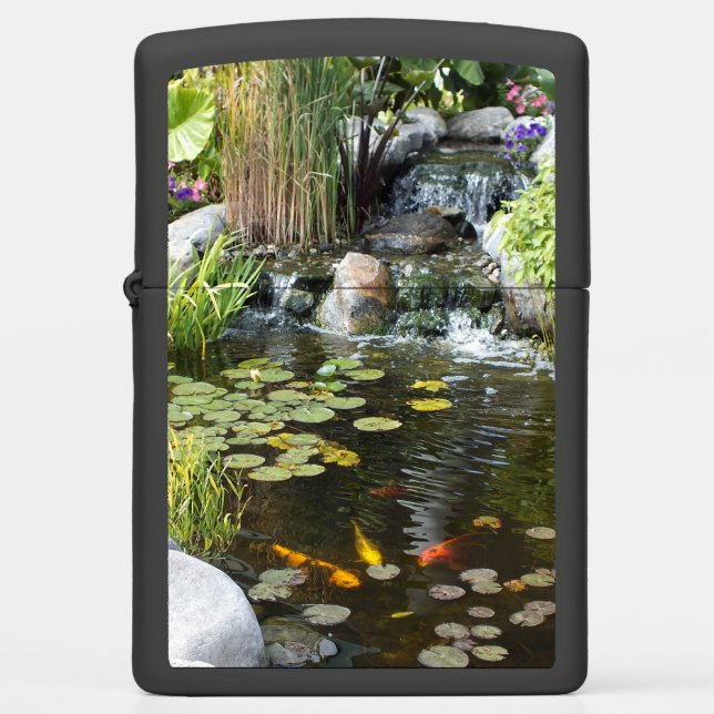 Zen Koi Waterfall Pond and Garden Zippo Lighter (Front)