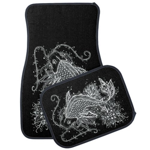 Zen Koi White on Black Car Floor Mats