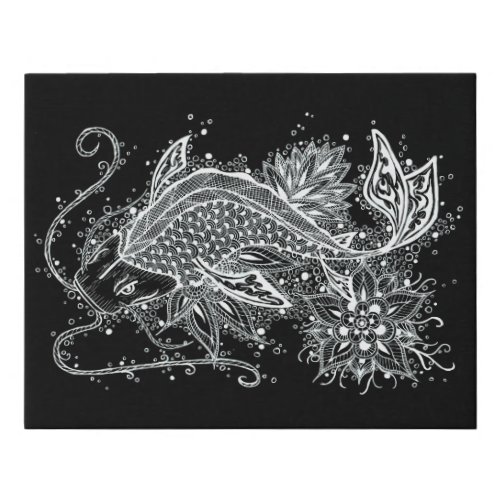 Zen Koi white on black Lineart Canvas Print