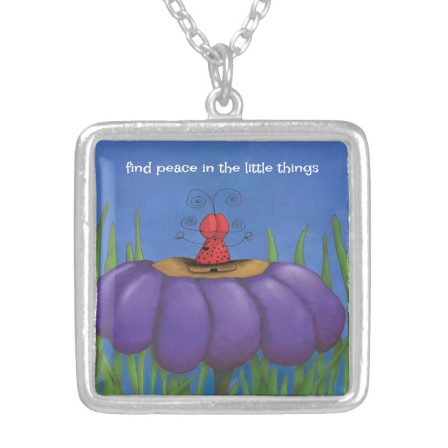 Zen Ladybug Silver Plated Necklace (Front)