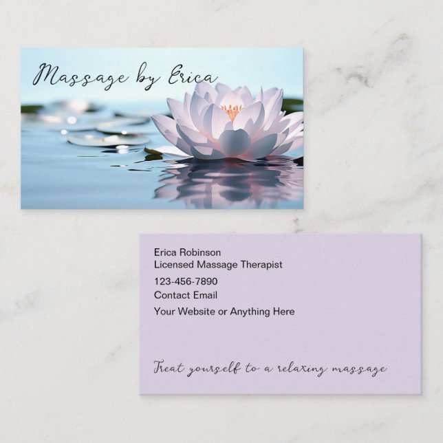Zen Licensed Massage Therapist Lotus Flower Business Card (Front/Back)